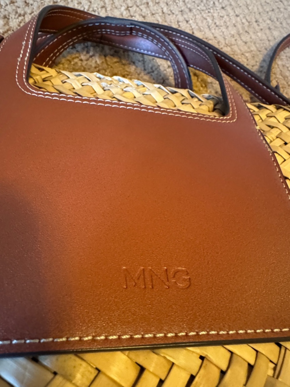 Mango Woven Straw Tote with Brown Leather Accents - Picture 4 of 5